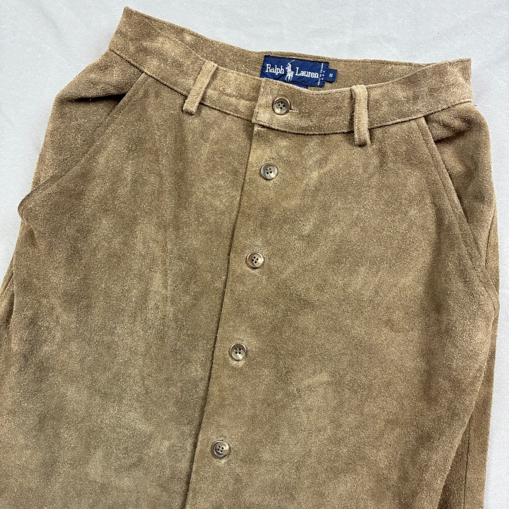 Ralph Lauren Skirt Womens 8 Brown Suede Leather Button Front Maxi VTG Boho